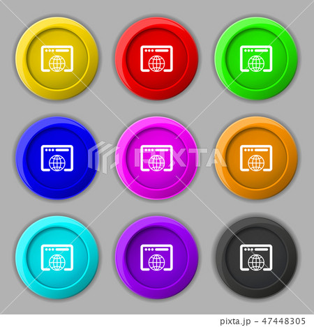 Window icon sign. symbol on nine round colourful b Window icon sign. symbol on nine round colourful b 47448305