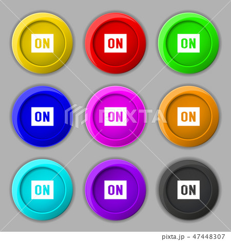 ON icon sign. symbol on nine round colourful butto 47448307