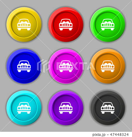 Car Icon sign. symbol on nine round colourful butt 47448324