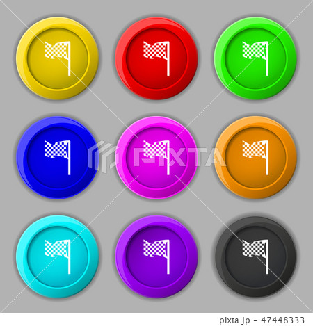 racing flag icon sign. symbol on nine round colour racing flag icon sign. symbol on nine round colour 47448333
