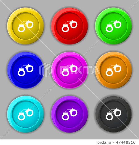 handcuffs icon sign. symbol on nine round colourfu 47448516
