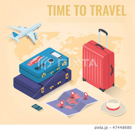 Travel equipment in Isometric style. Travel and tourism concept. Vector 47448680