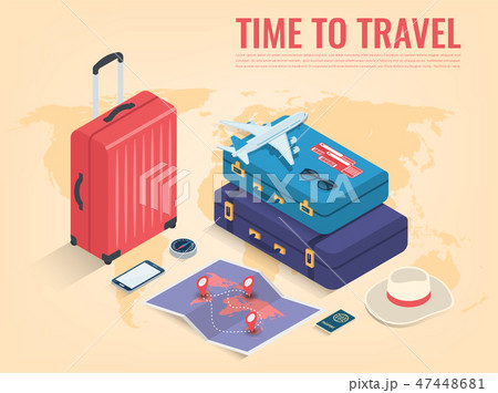 Travel equipment in Isometric style. Travel and tourism concept. Vector 47448681