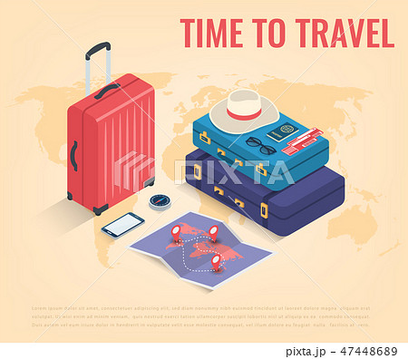 Travel equipment in Isometric style. Travel and tourism concept. Vector 47448689