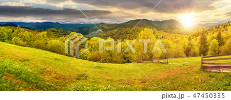 panorama of mountainous countryside at sunset panorama of mountainous countryside at sunset 47450335