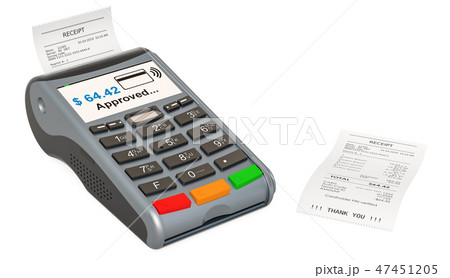 POS-terminal with printed receipt. 3D rendering 47451205
