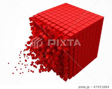 dissolving data block. made with smaller red cubes. 3d pixel style vector illustration. 47451684