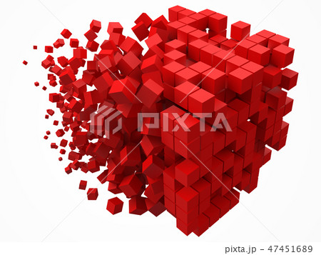 dissolving data block. made with smaller red cubes. 3d pixel style vector illustration. dissolving data block. made with smaller red cubes. 3d pixel style vector illustration. 47451689