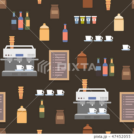 Coffe Shop Flat Elements. Seamless Cartoon Pattern Coffe Shop Flat Elements. Seamless Cartoon Pattern 47452055