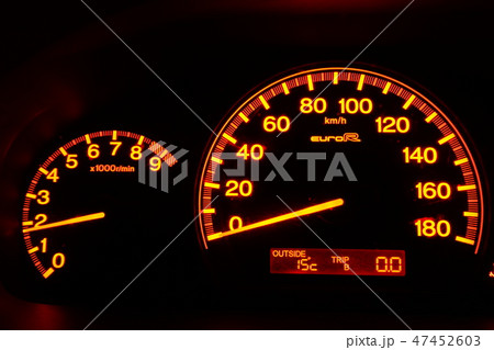 スピードメーター　速度計　回転計　タコメーター　オレンジ色　レッドゾーン　8500rpm 47452603