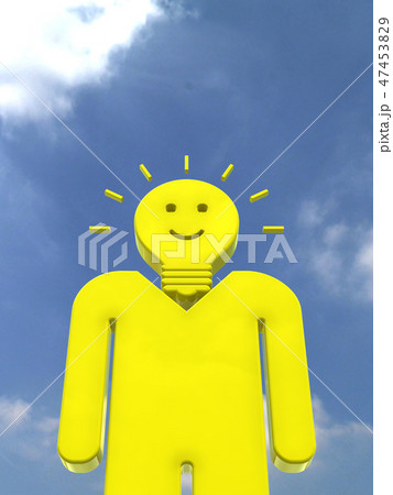 CG　3D　イラスト　立体　デザイン　アイコン　マーク　人　アイデア　発想　発明　笑顔　輝き　電球 47453829