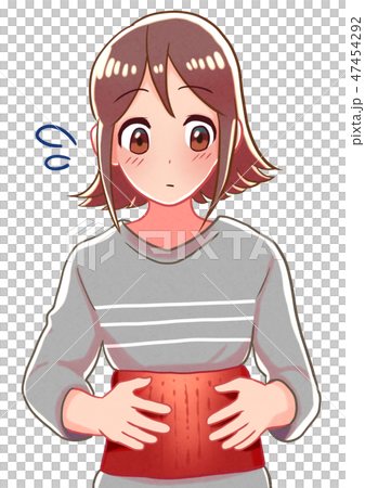 腹巻をしてお腹を温める女の子のイラスト 腹巻をしてお腹を温める女の子のイラスト 47454292