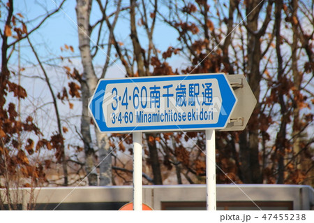 道路標識(案内標識)「道路の通称名」・「3・4・60南千歳駅通」 道路標識(案内標識)「道路の通称名」・「3・4・60南千歳駅通」 47455238