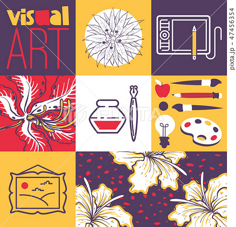 Art supplies, art tools for painting, drawing, sketching vector illustration. Visual art banner 47456354