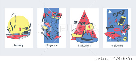 Accessories for girls set of cards vetor illustration. Woman stuff invitation and advertisement for 47456355