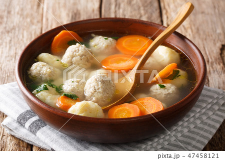 Rich soup with meat balls, dumplings 47458121