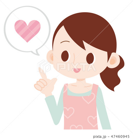 エプロン主婦 ハートマークを思い浮かべる エプロン主婦 ハートマークを思い浮かべる 47460945