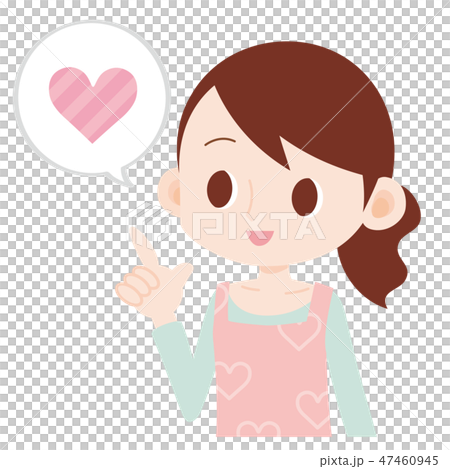 エプロン主婦 ハートマークを思い浮かべる エプロン主婦 ハートマークを思い浮かべる 47460945