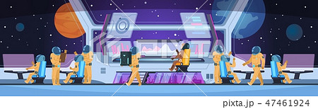 Spaceship futuristic interior. Spacecraft captain cabin with pioneer science team command and Spaceship futuristic interior. Spacecraft captain cabin with pioneer science team command and 47461924