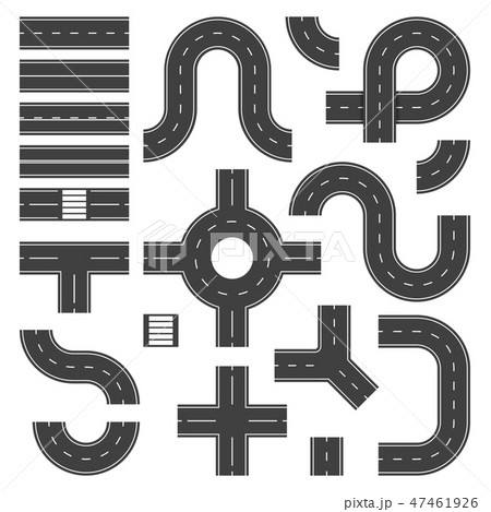 Top view road elements. Street junction and roads objects, asphalt city speedway. Traffic crossroad Top view road elements. Street junction and roads objects, asphalt city speedway. Traffic crossroad 47461926