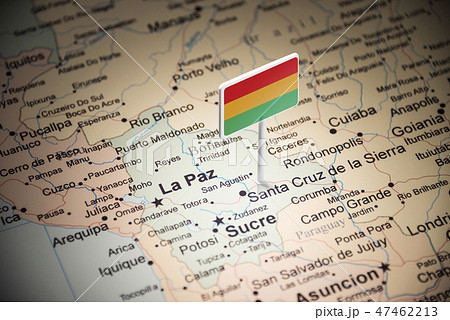 Bolivia marked with a flag on the map Bolivia marked with a flag on the map 47462213