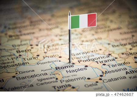 Italy marked with a flag on the map Italy marked with a flag on the map 47462607