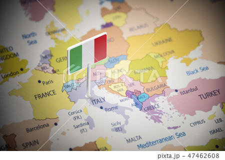 Italy marked with a flag on the map 47462608