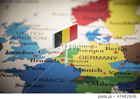 Belgium marked with a flag on the map Belgium marked with a flag on the map 47462636
