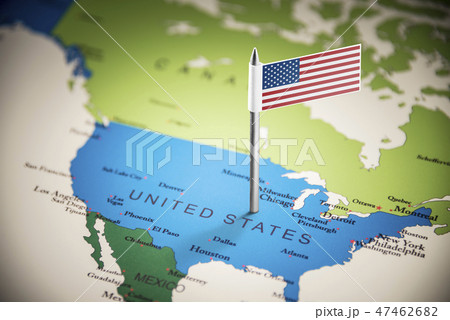 USA marked with a flag on the map USA marked with a flag on the map 47462682