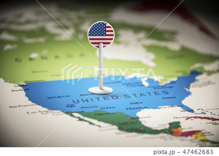 USA marked with a flag on the map USA marked with a flag on the map 47462683