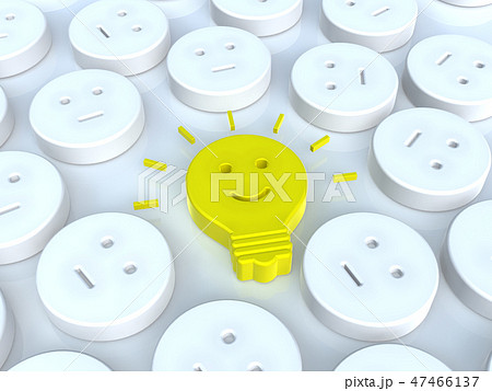 CG　3D　イラスト　立体　デザイン　アイコン　マーク　人　アイデア　発想　発明　笑顔　輝き　電球 47466137