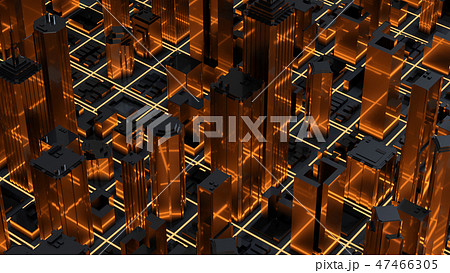Abstract 3d city rendering with glow lines road and digital elements. Digital skyscrapers Abstract 3d city rendering with glow lines road and digital elements. Digital skyscrapers 47466305