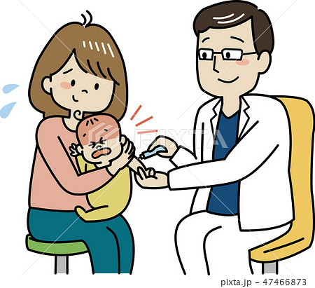 予防接種を受ける赤ちゃん ギャン泣き のイラスト素材