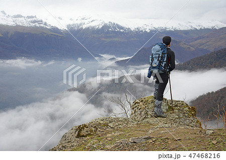 Landscape view of hazy autumn mountain hills Landscape view of hazy autumn mountain hills 47468216
