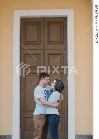 Happy couple in love hugging and sharing emotions Happy couple in love hugging and sharing emotions 47468499