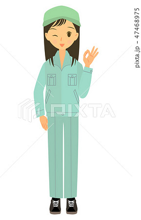 OKサインをする　作業員女性　全身 47468975