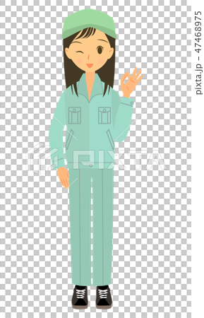 OKサインをする　作業員女性　全身 47468975