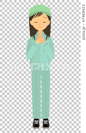 作業員　女性　悲しそうな表情　全身 47469423