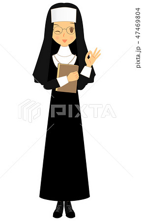 OKサインを出す　修道女（シスター）　全身 47469804