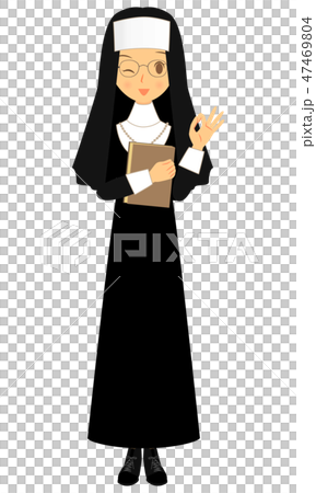 OKサインを出す　修道女（シスター）　全身 47469804