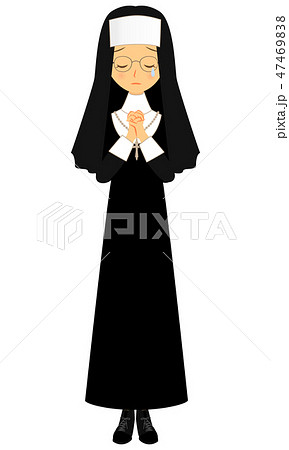 修道女 シスター 悲しそうな表情 全身のイラスト素材