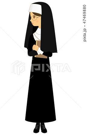 横を向いて立っている修道女 シスター 全身のイラスト素材