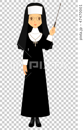 修道女 シスター ポインターを持っている 全身のイラスト素材
