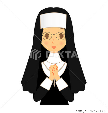 修道女 シスター 笑顔で手を組んでいる 上半身のイラスト素材