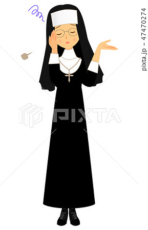 修道女 シスター 頭を抱える 全身のイラスト素材