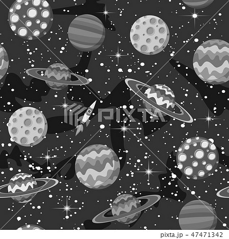 Seamless Pattern Monochrome Planets And Other のイラスト素材