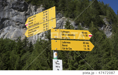 Typical Swiss signpost in Barme (Switzerland) 47472087