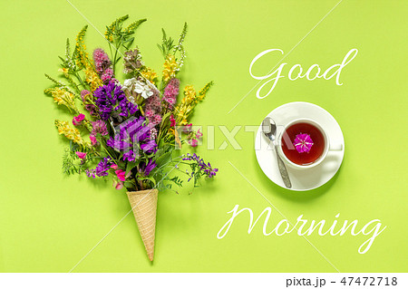 Bouquet field colored flowers in waffle cone Bouquet field colored flowers in waffle cone 47472718