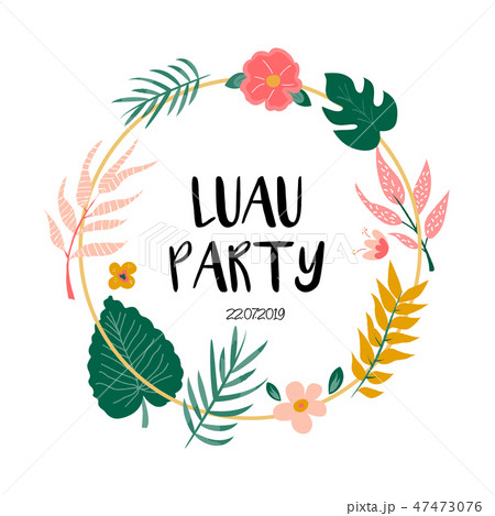 Cocktail circle invitation with flowers, leaves. Cocktail circle invitation with flowers, leaves. 47473076