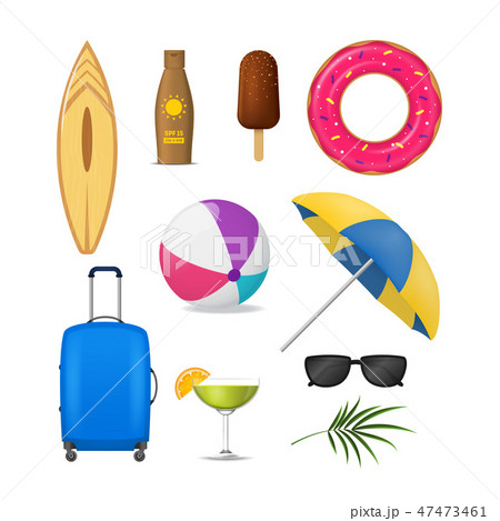 Realistic Detailed 3d Summer Holidays Symbols Set. Vector Realistic Detailed 3d Summer Holidays Symbols Set. Vector 47473461